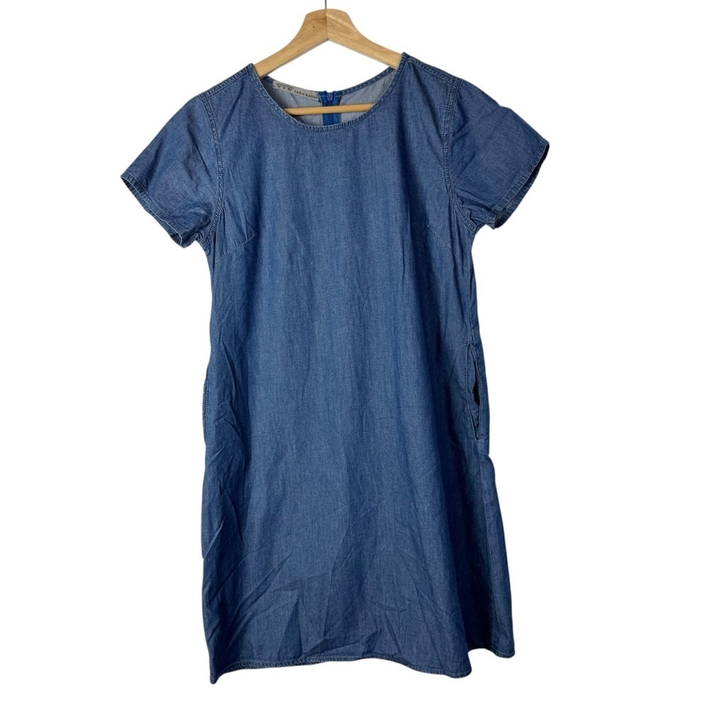 Zara Blue Chambray Short Sleeve A-Line Shift Dress S